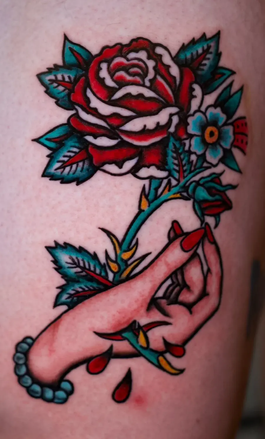 Full-color rose tattoo by Clayton Parnell, West Palm Beach
