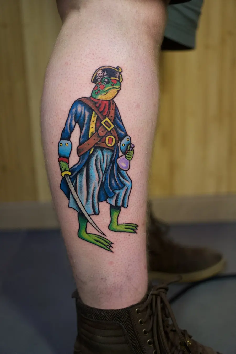 American traditional frog character tattoo by Clayton Parnell, West Palm Beach