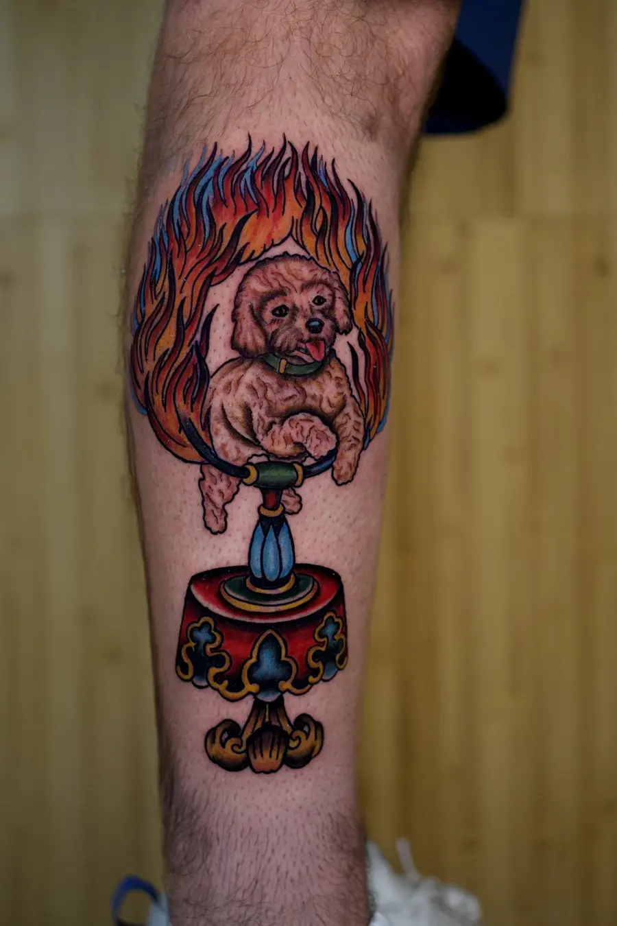 Full-color puppy tattoo by Clayton Parnell, West Palm Beach